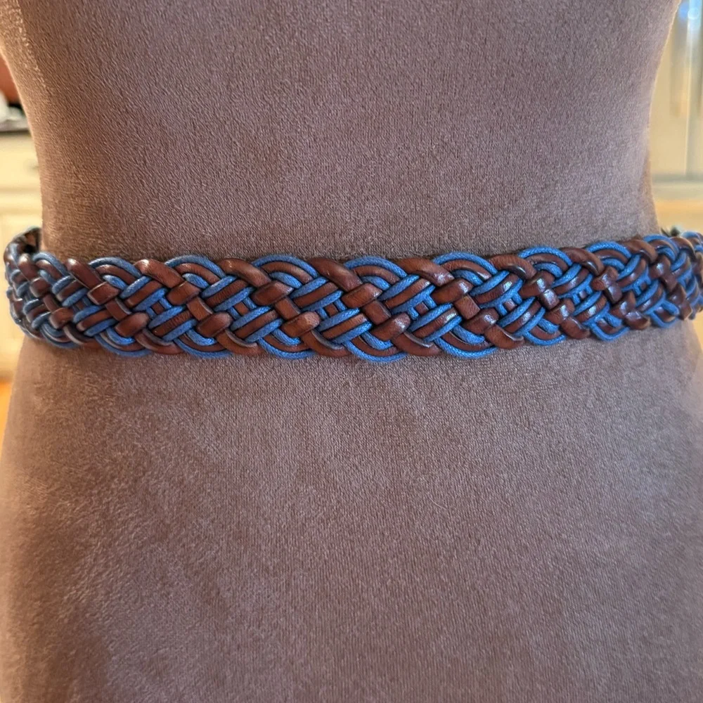 Talbots Blue and Brown Braided Leather Belt preppy tennis prep nautical